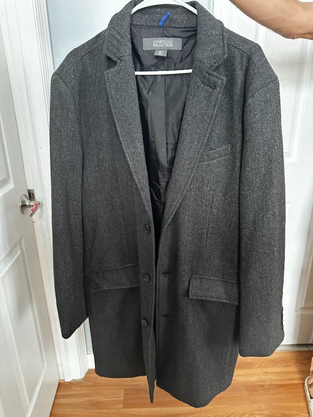 Kenneth Cole Reaction Wool Blend Overcoat, Dark Grey, Size L